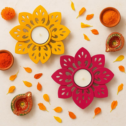 Set of 2 Pink & Yellow Floral Tealight Candle