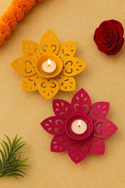 Set of 2 Pink & Yellow Floral Tealight Candle