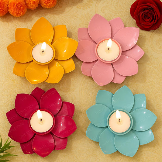 4 Metal Lotus Tealight Candle Holders