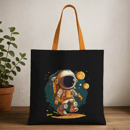 Tote bag featuring a cartoon astronaut design, showcasing a playful and whimsical space theme
