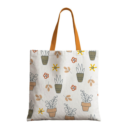 A charming tote bag illustrated with plants and flowers, representing a blend of style and nature.