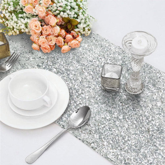 Satin Sequin Christmas and Wedding Table Runner - Silver