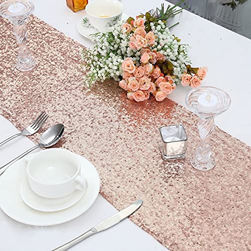 Satin Sequin Christmas and Wedding Table Runner - Rose Gold