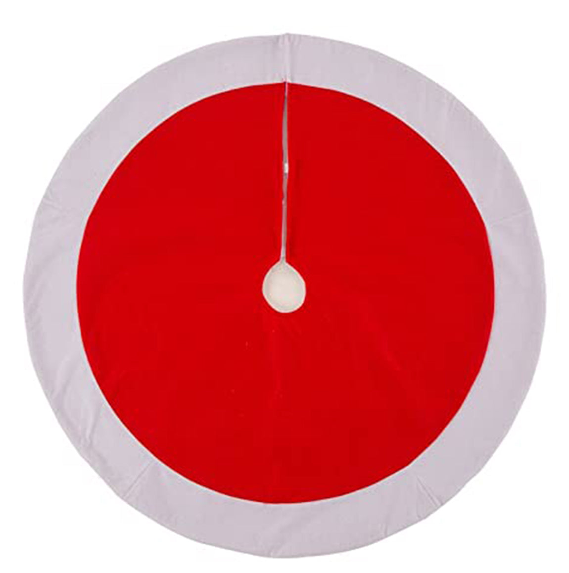Red circular mat with white border on a white background