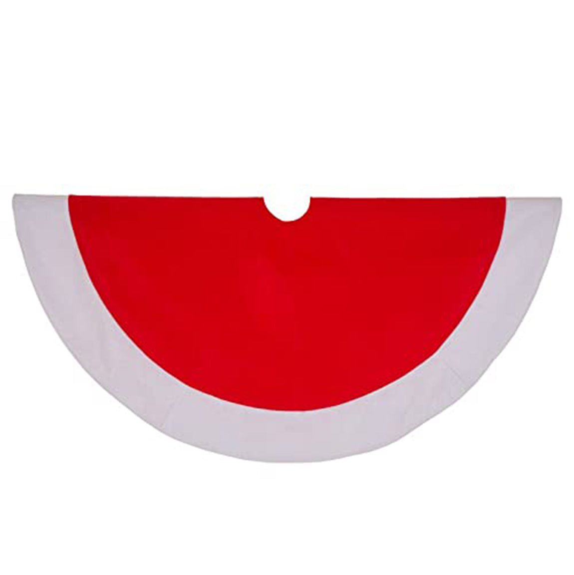Red and white half-circle object on a white background