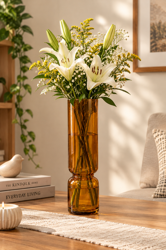 Honey Amber Hourglass Flower Vase