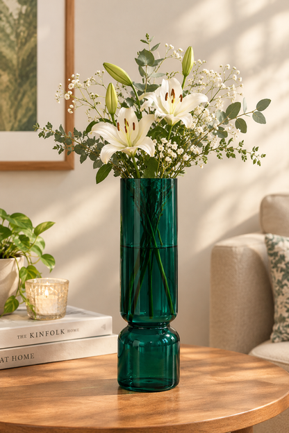Emerald Green Hourglass Flower Vase