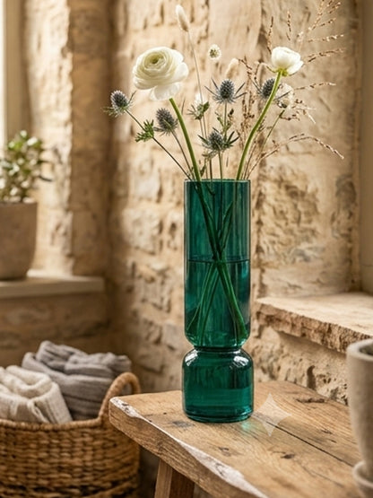 Emerald Green Hourglass Flower Vase