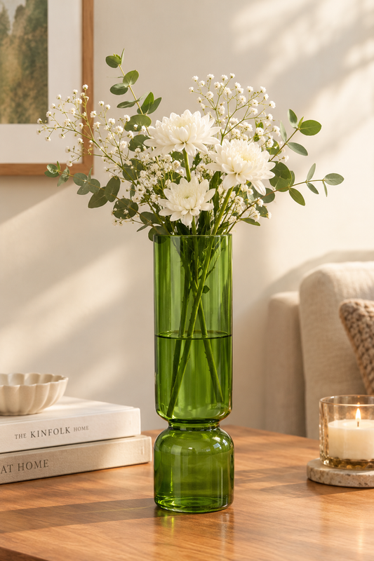 Olive Green Hourglass Flower Vase