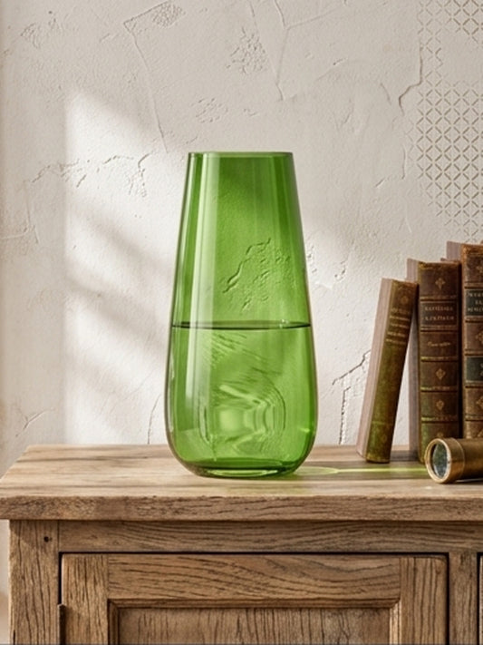 Olive Green Crystal Glass Flower Vase
