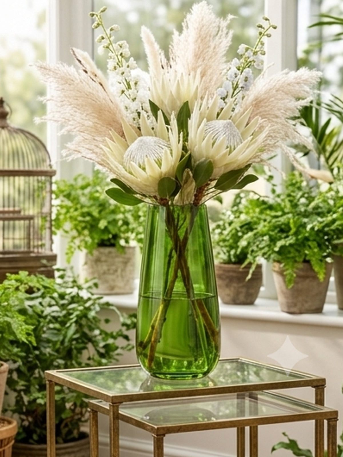 Olive Green Crystal Glass Flower Vase
