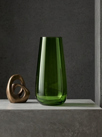 Olive Green Crystal Glass Flower Vase