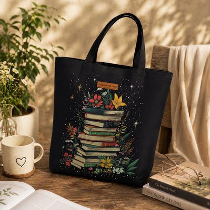 Midnight Library Wide Tote Bags