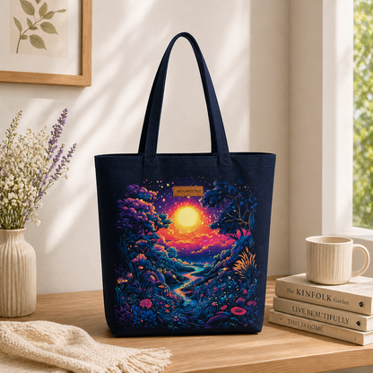 Midnight Jungle Wide Tote Bags