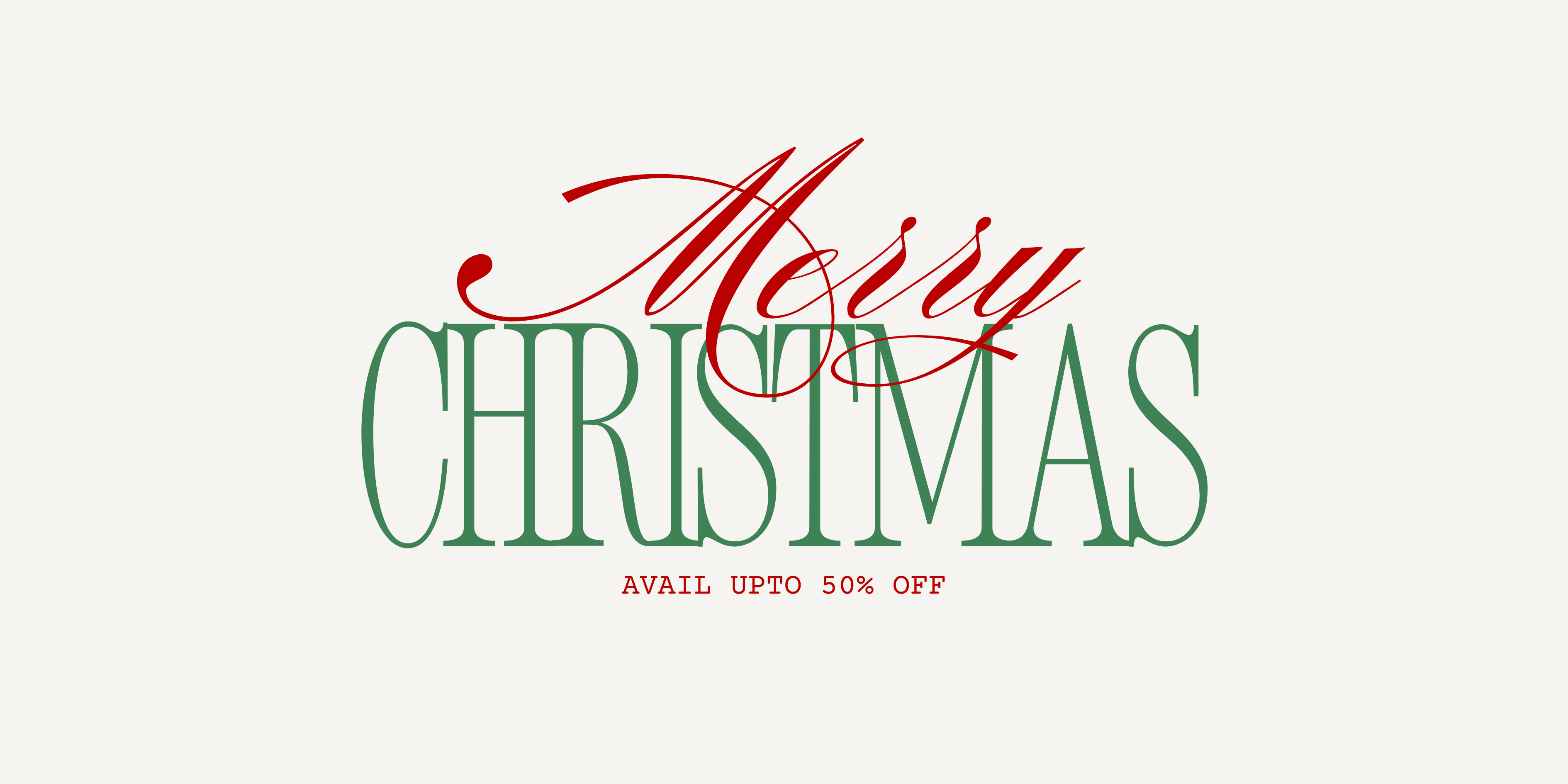 Merry Christmas text with red and green colors on a white background